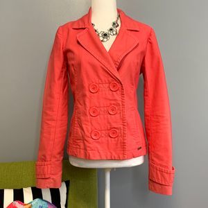 Roxy Coral Canvas Double Breasted Pea Coat Small